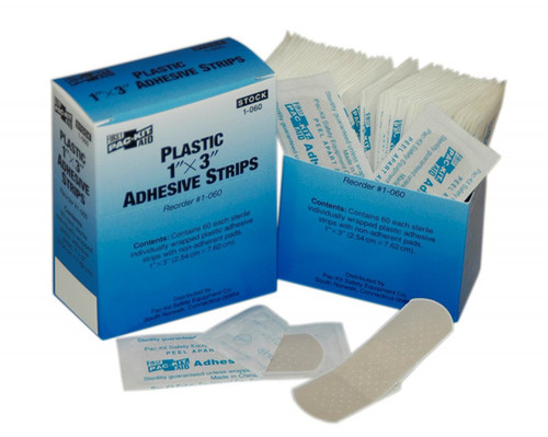 First Aid Only FA-1-060 1" X 3" Plastic Adhesive Bandage, 60 Per Box . Shop Now!