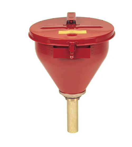 ustrite 08207 Steel Drum Funnel for Flammables, 6" Flame Arrester, Self-Closing Cover, 2" Bung, Red. Shop Now!