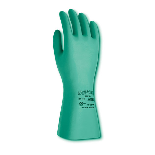 Ansell 37-165-9 Sol-Vex Nitrile Immersion Unlined Gloves with Straight Cuff - Size 9 Large - 12 pairs
