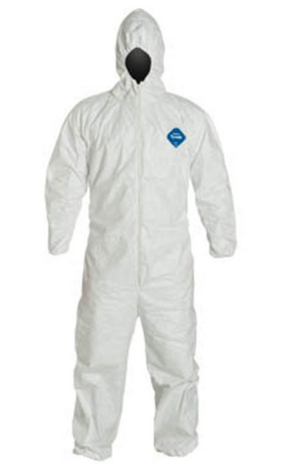 Dupont TY127S WH Coveralls Hood Elastic Wrists and Ankles Front view. Shop now!
