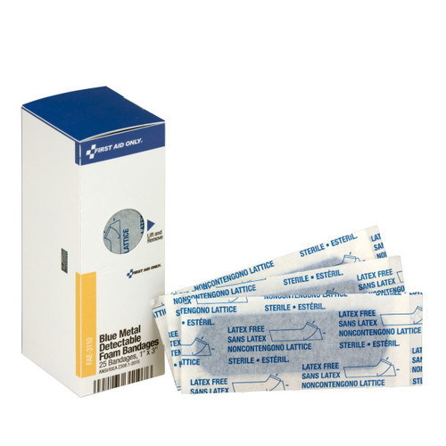 First Aid Only FAE-3110 SC Refill 1"x3" Blue Metal Detectable Foam Bandages, 25/box. Shop Now!