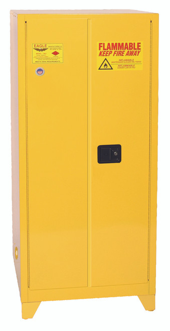 Eagle 1962XLEGS Tower Safety Cabinet, 60 Gal., 2 Shelves, 2 Door, Manual Close, Yellow