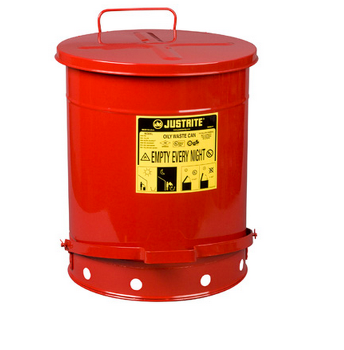 Justrite 09500 Self Close Cover 14-Gal Red Oily Waste Can. Shop now!