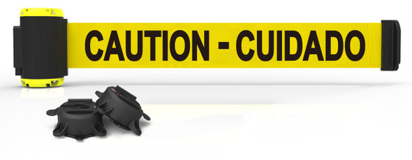 Banner Stakes MH7002 7' Magnetic Wall Mount - Yellow "Caution - Cuidado" Banner