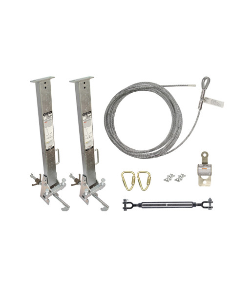FallTech SteelGrip Temporary Cable HLL System and Stanchions with 12" beam clamps