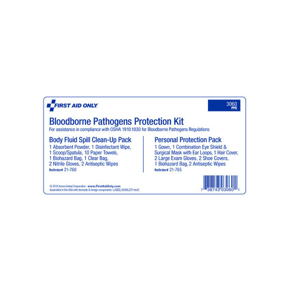 First Aid Only 3060 Blood Borne Pathogen (BBP) Unitized Spill Clean Up Kit, Plastic Case