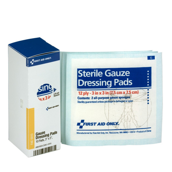 First Aid Only FAE-5013 SmartCompliance Refill 3"X 3" Sterile Gauze Pads, 10 Per Box. Shop Now!