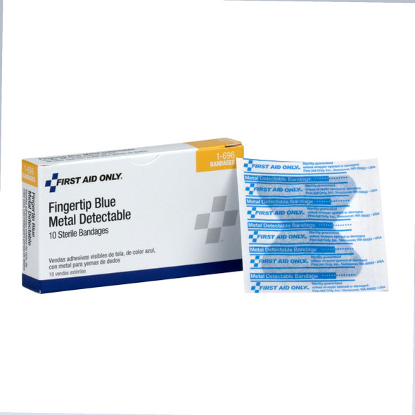 First Aid Only 1-696 Blue Metal Detectable Fabric Fingertip Bandages, 10 Per Box. Shop Now!