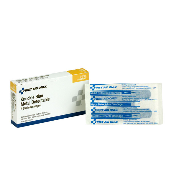 First Aid Only 1-691 Blue Metal Detectable Fabric Knuckle Bandages, 8 Per Box. Shop Now!