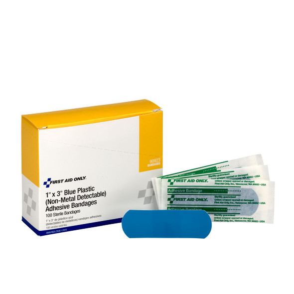 First Aid Only FA-90923 1"X3" Plastic Bandages Blue, 100 Per Box. Shop Now!