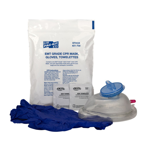 First Aid Only FA-21-700 CPR Mask (EMT Grade), 2 Gloves, 2 Wipes. Shop Now!