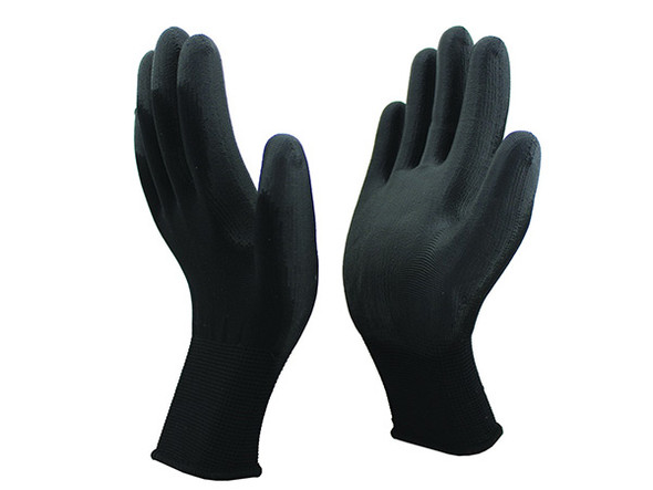13G Polyester Black PU Coated Gloves - 12/Pairs. Shop Now!