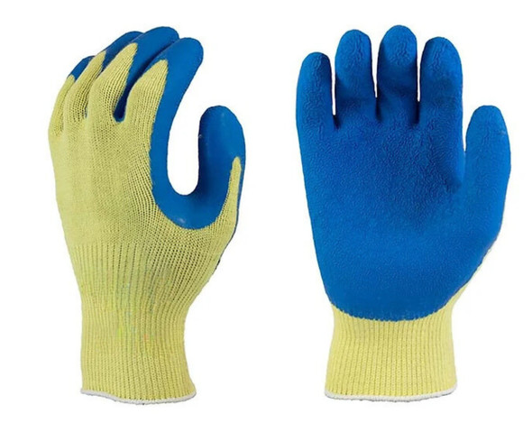 Cut-resistant Kevlar knit glove with Natural Rubber coating, Yellow 10 Gauge Seamless Liner, Size: Large - 12 Pairs - In Limited Stock