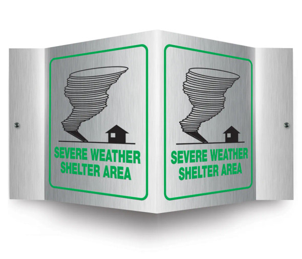 Accuform PSM321 Brushed Aluminum 3D Projection Sign: Severe Weather Shelter Area