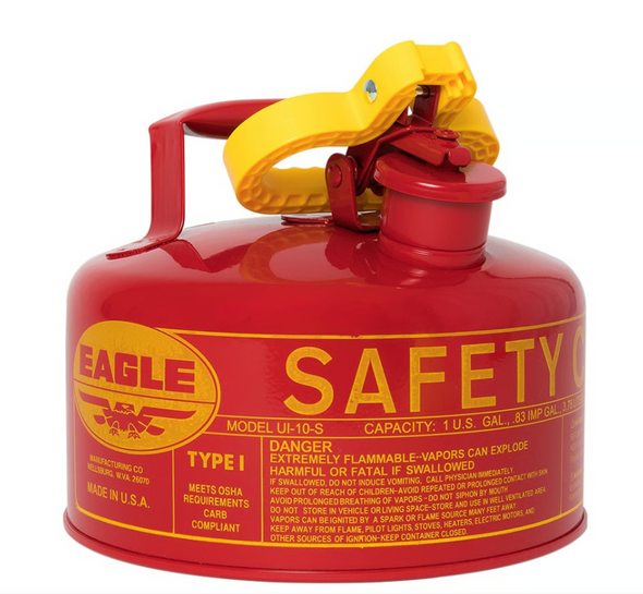 Eagle UI10S Type I Steel Safety Can for Flammables, 1 Gallon, 24-Gauge Galvanized Steel, Red