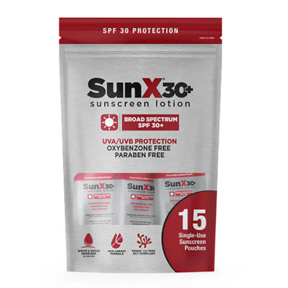 CoreTex 71438 Sun-X SPF 30+ Broad Spectrum Sunscreen Pouch 15ct Travel Bag  (1/4 oz. Packets) -  24 Bags