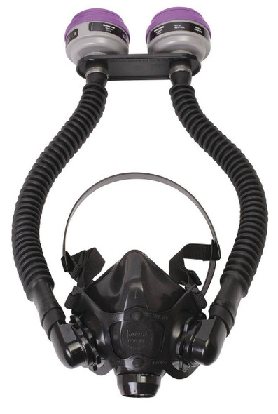 North Safety 7581P100L Organic Vapor/ Acid Gas Cartridge & P100 Filter shown on BP1201 BackPack Assembly with 7700 Series Half Mask . Shop now!