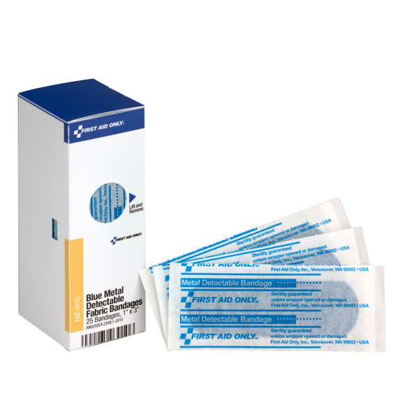 First Aid Only FAE-3010 SmartCompliance Refill 1"X3" Blue Metal Detectable Bandages. Shop Now!