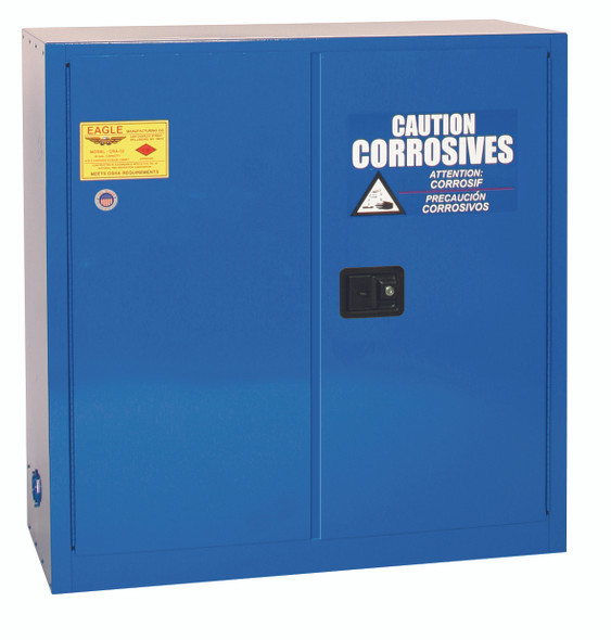 Eagle CRA3010X Acid & Corrosive Metal Safety Cabinet, 30 Gal., 1 Shelf, 2 Door, Self Close, Blue