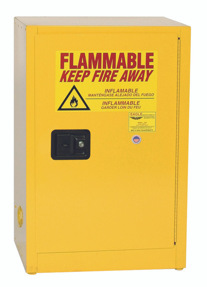 Buy Eagle 1925X Space Saver Flammable Liquid Safety Cabinet, 12 Gal., 1 Shelf, 1 Door, Manual Close, Yellow today and SAVE up to 25%.