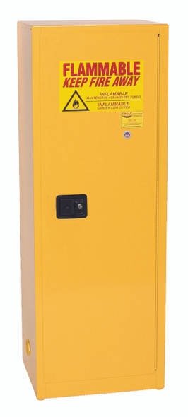 Eagle 1923X Space Saver Flammable Liquid Safety Cabinet, 24 Gal., 3 Shelves, 1 Door, Manual Close, Yellow