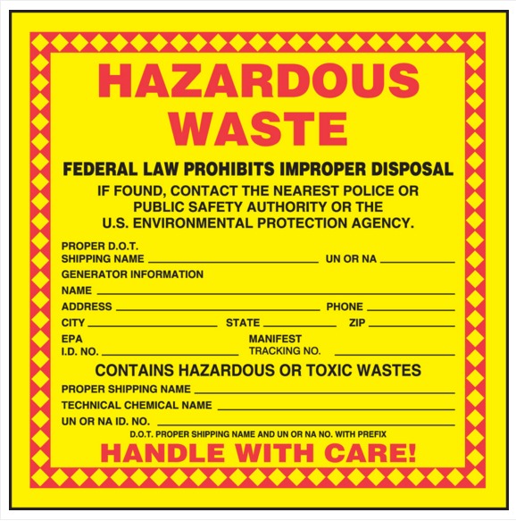 Accuform MHZW25 Hazardous Waste Label (Technical Chemical Name). Shop now!