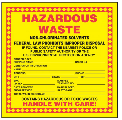 Accuform MHZW05 Non Chlorinated Solvents Waste Hazardous Waste Labels. Shop now!