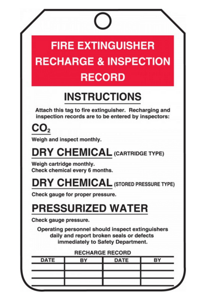 Accuform MGT208 Fire Extinguisher Recharge & Inspection Record Tag. Shop now!