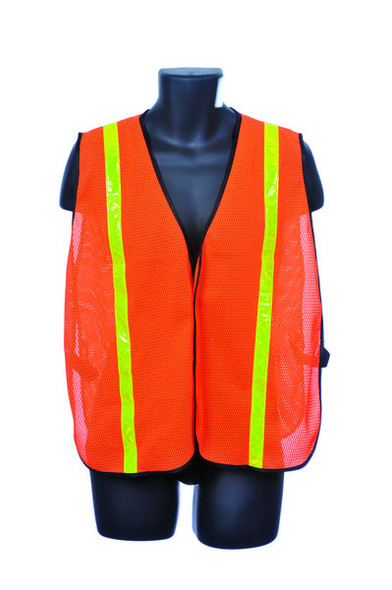 Orange Mesh Safety Vest with Yellow Reflective Strip. Shop Now!