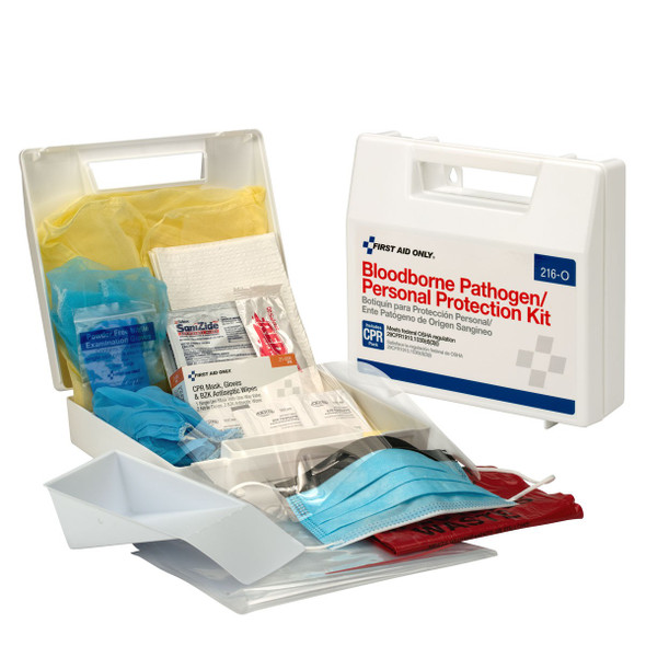 First Aid Only Bloodborne Pathogen (BBP) Spill Clean Up Kit & Personal Protection With CPR Pack, Plastic Case