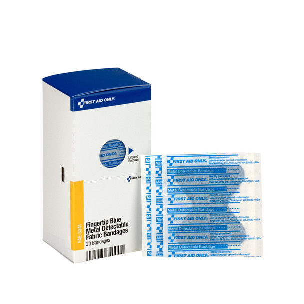 First Aid Only FAE-3041 SmartCompliance Refill Fingertip Blue Metal Detectable Bandages, 40 Per Box. Shop Now!