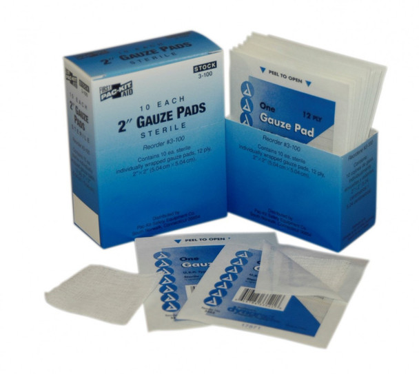 First Aid Only FA-3-100 2"X2" Sterile Gauze Pads, 10 Per Box. Shop Now!