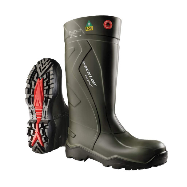 Dunlop E762943 Purofort Full Safety Waterproof Boots, Steel Toe, 16 in Boot, Green/Black, Buy Now!