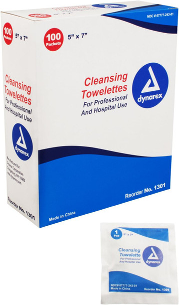 Dynarex 1301 Cleansing Towelettes, Colorless