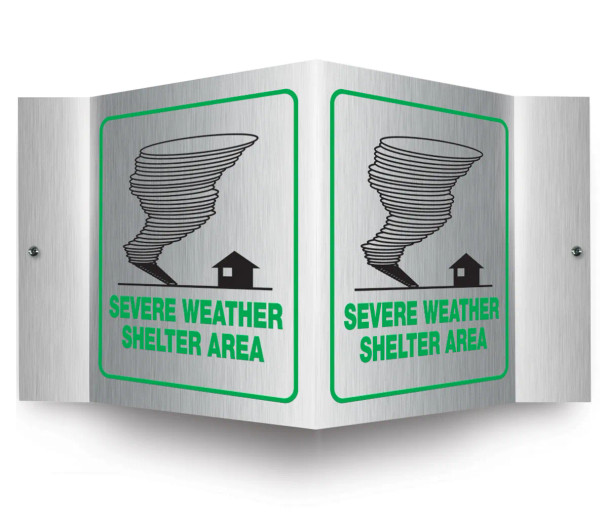 Accuform PSM321 Brushed Aluminum 3D Projection Sign: Severe Weather Shelter Area