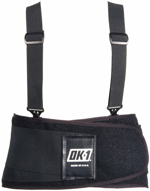 OK UNIV Classic Universal Back Support with detachable, 1.5" wide suspenders and 9" Back Support available in Black Color .Shop now!
