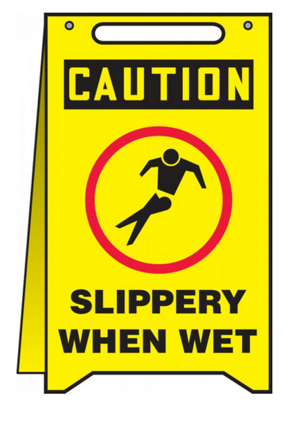 Accuform MF119 Slippery When Wet w/ Graphic - Caution Fold Ups. Shop now!