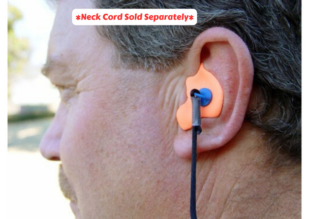 Model using Orange Custom Earplugs with Black Cord Item Number RD-CEPNC-B