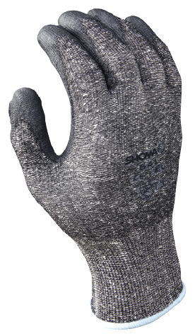 13- gauge engineered cut resistant fiber w/polyurethane palm coating, HPPE, black with gray coating, textured finish, ANSI CUT LEVEL 2. Shop Now!