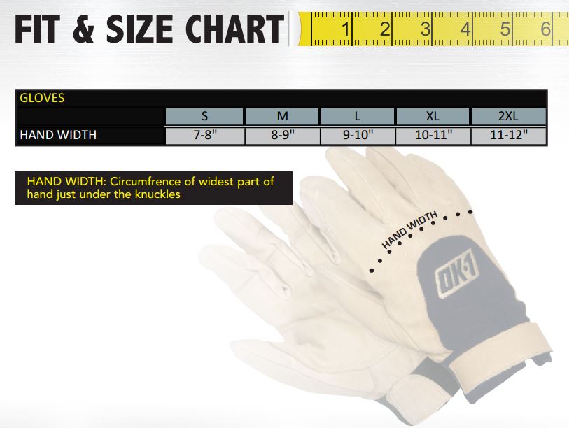 Fit & Size Chart for OK-980 Half Finger Impact Gloves. Buy now!