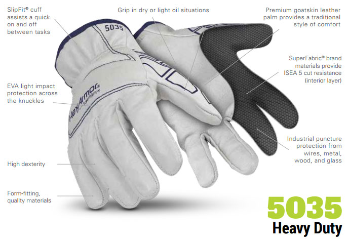 HexArmor 5035 SteelLeather SuperFabric ISEA L5 Cut Resistance Gloves Product Specs