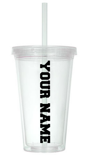 PERSONALIZED CLEAR TUMBLER WITH STRAW