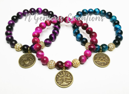 GEMSTONES SHOWN: PURPLE TIGERS EYE, MAGENTA TIGERS EYE, AQUA TIGERS EYE