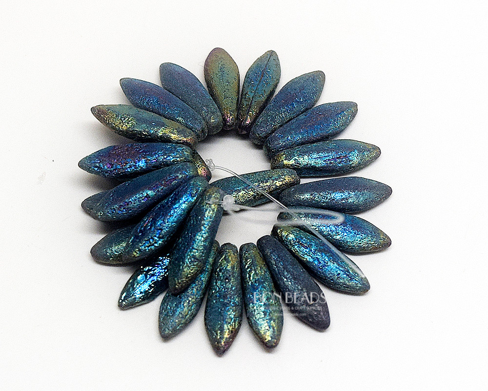 Matte Purple Iris Czech Glass Dagger Beads, 5x16mm, 25pc Matte Purple Iris Czech Glass Dagger Beads, 5x16mm, 25pc