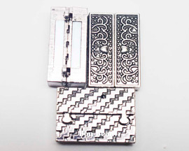 22x33x8mm Heart Etched Silver Magnetic Bar Clasp (Each)