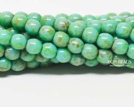 4mm Turquoise Picasso Smooth Round Druk (600 Pieces)