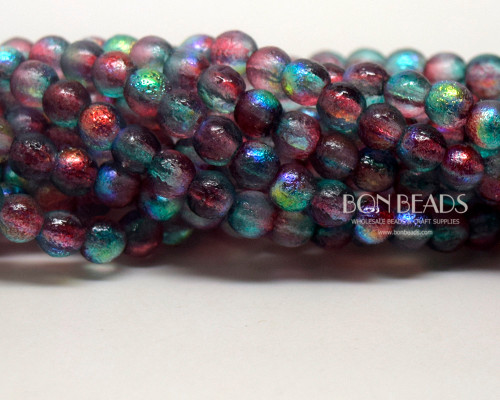 4mm Etched Aqua Rainbow Celestial Smooth Round Druk (600 Pieces)