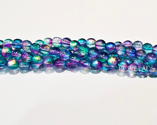 6mm Aqua Celestial Etched Round Smooth Druks (300 Pieces)