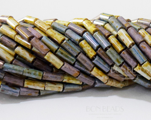 9x4mm Aged Wampum Linen Picasso Mix Bugles (1/4 Kilo)
