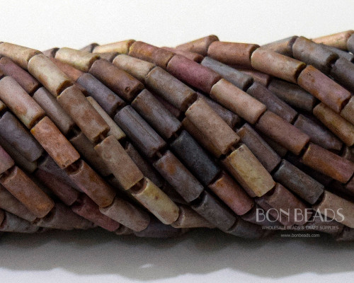 9x4mm Aged Wampum Matted Linen Picasso Mix Bugles (1/4 Kilo)
